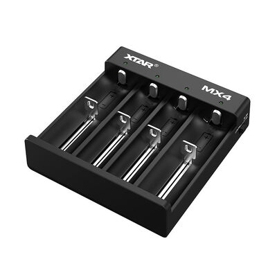 Black 4 Slots Li Ion Battery Charger Smart Charging For Multiple Battery Types